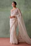 Shop_Suhino_White Organza Lining Cotton Shantoon Embroidery Fleur Saree With Blouse _Online_at_Aza_Fashions