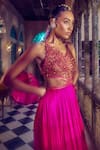 Buy_PUNIT BALANA_Pink Satin Silk Embroidery Resham Cutwork Gown _Online_at_Aza_Fashions