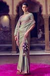 Buy_PUNIT BALANA_Green Banarasi Tissue Silk Embroidery Zardozi Border Saree With Blouse _at_Aza_Fashions