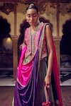 Shop_PUNIT BALANA_Purple Skirt Tissue Embroidery Dabka V Neck Johri Koti Set _at_Aza_Fashions