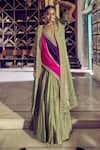 Buy_PUNIT BALANA_Green Anarkali Chanderi Embroidery Marodi Anarkali Rani Sa Set With Jacket _at_Aza_Fashions