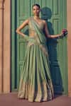 Buy_PUNIT BALANA_Green Lehenga And Blouse Silk Embellished Gota Scoop Neck Jharokha Set _at_Aza_Fashions