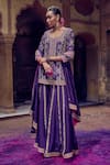 Buy_PUNIT BALANA_Purple Kurta And Sharara Silk Embroidery Gota Scoop Neck Jodha Marodi Set _at_Aza_Fashions