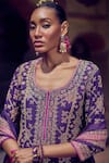 PUNIT BALANA_Purple Kurta And Sharara Silk Embroidery Gota Scoop Neck Jodha Marodi Set _Online_at_Aza_Fashions