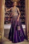 Buy_PUNIT BALANA_Purple Raw Silk Embroidery Gota V Neck Amber Sequin Koti And Skirt Set _at_Aza_Fashions