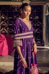 Shop_PUNIT BALANA_Purple Anarkali And Pant Silk Embroidery Patra V Neck Alia Marodi Set _at_Aza_Fashions