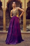 Buy_PUNIT BALANA_Purple Satin Silk Embroidery Resham Cutwork Bodice Gown _at_Aza_Fashions