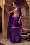 Buy_PUNIT BALANA_Purple Skirt And Blouse Satin Silk Embroidery Resham Cape Open Ghagri Set _at_Aza_Fashions