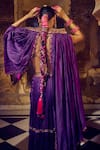 Shop_PUNIT BALANA_Purple Skirt And Blouse Satin Silk Embroidery Resham Cape Open Ghagri Set _at_Aza_Fashions