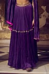 Buy_PUNIT BALANA_Purple Skirt And Blouse Satin Silk Embroidery Resham Cape Open Ghagri Set _Online_at_Aza_Fashions