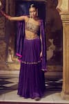 Shop_PUNIT BALANA_Purple Skirt And Blouse Satin Silk Embroidery Resham Cape Open Ghagri Set _Online_at_Aza_Fashions