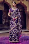 Buy_PUNIT BALANA_Purple Saree Organza Silk Embroidery Marodi Scoop Neck Mughal With Blouse _at_Aza_Fashions