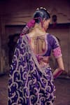 Shop_PUNIT BALANA_Purple Saree Organza Silk Embroidery Marodi Scoop Neck Mughal With Blouse _Online_at_Aza_Fashions