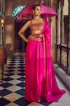 Buy_PUNIT BALANA_Pink Silk Embroidery Resham Choli Ke Peeche Pre-draped Saree With Bustier _at_Aza_Fashions