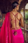 Shop_PUNIT BALANA_Pink Silk Embroidery Resham Choli Ke Peeche Pre-draped Saree With Bustier _at_Aza_Fashions