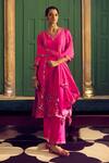 Buy_PUNIT BALANA_Pink Silk Embroidery Foil Applique V Neck Kurta Set _at_Aza_Fashions