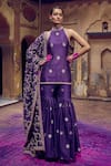 Buy_PUNIT BALANA_Purple Banarasi Silk Embroidery Gota Halter Neck Mughal Marodi Kurta Set _at_Aza_Fashions