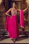 Buy_PUNIT BALANA_Pink Silk Embroidery Marodi Halter Neck Pakeezah Zardozi Anarkali Set _at_Aza_Fashions