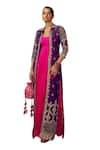 PUNIT BALANA_Pink Jacket Raw Silk Embroidery Marodi Anarkali Scoop Rani Sa Neckline With _Online_at_Aza_Fashions