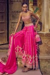 Buy_PUNIT BALANA_Pink Sharara And Bustier Silk Embroidery Gota Square Neck Kumari Set _at_Aza_Fashions