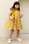 JANYAS CLOSET_Yellow Satin Printed Floral Sunni Dress _Online_at_Aza_Fashions