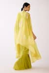 Shop_Basanti - Kapde Aur Koffee_Yellow Organza Embroidery Beads Front Open Border Cape And Draped Skirt Set _at_Aza_Fashions