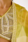 Buy_Basanti - Kapde Aur Koffee_Yellow Organza Embroidery Beads Front Open Border Cape And Draped Skirt Set _Online_at_Aza_Fashions