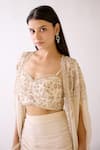 Basanti - Kapde Aur Koffee_Ivory Organza Embroidery Floral Blouse Sweetheart Cape And Skirt Set _Online_at_Aza_Fashions