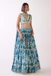 Buy_Basanti - Kapde Aur Koffee_Blue Crepe Print Floral V Neck Flower Garden Lehenga Set _at_Aza_Fashions