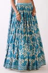 Basanti - Kapde Aur Koffee_Blue Crepe Print Floral V Neck Flower Garden Lehenga Set _Online_at_Aza_Fashions