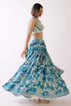 Shop_Basanti - Kapde Aur Koffee_Blue Crepe Print Floral V Neck Flower Garden Lehenga Set _Online_at_Aza_Fashions