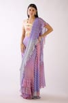 Buy_Basanti - Kapde Aur Koffee_Pink Georgette Print Stripe Square Neck Pre-draped Saree With Blouse _at_Aza_Fashions