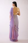 Shop_Basanti - Kapde Aur Koffee_Pink Georgette Print Stripe Square Neck Pre-draped Saree With Blouse _at_Aza_Fashions