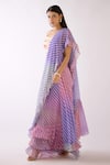 Basanti - Kapde Aur Koffee_Pink Georgette Print Stripe Square Neck Pre-draped Saree With Blouse _Online_at_Aza_Fashions