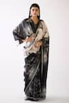 Buy_Basanti - Kapde Aur Koffee_Black Crepe Print Abstract V Neck Saree With Blouse _at_Aza_Fashions