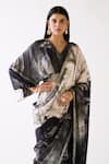 Basanti - Kapde Aur Koffee_Black Crepe Print Abstract V Neck Saree With Blouse _Online_at_Aza_Fashions