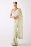 Buy_Basanti - Kapde Aur Koffee_Green Chikankari Organza Embroidery Floral V Neck Saree With Blouse _at_Aza_Fashions