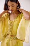 Buy_Basanti - Kapde Aur Koffee_Yellow Organza Embroidery Sequin V Neck Jacket Sharara Set _Online_at_Aza_Fashions