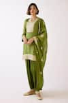 Buy_Basanti - Kapde Aur Koffee_Green Organza Embroidery Floral Notched Neck Sequin Placket Kurta Pant Set _at_Aza_Fashions