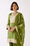 Basanti - Kapde Aur Koffee_Green Organza Embroidery Floral Notched Neck Sequin Placket Kurta Pant Set _Online_at_Aza_Fashions