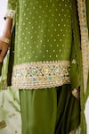 Shop_Basanti - Kapde Aur Koffee_Green Organza Embroidery Floral Notched Neck Sequin Placket Kurta Pant Set _Online_at_Aza_Fashions