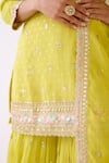 Basanti - Kapde Aur Koffee_Yellow Organza Embroidery Sequin V Neck Butti Kurta Sharara Set _Online_at_Aza_Fashions