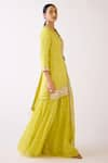 Buy_Basanti - Kapde Aur Koffee_Yellow Organza Embroidery Sequin V Neck Butti Kurta Sharara Set _Online_at_Aza_Fashions