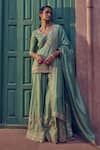 Buy_PUNIT BALANA_Green Kurta And Sharara Silk Embroidery Mirror V Neck Noorani Set _at_Aza_Fashions