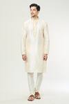 Buy_Samyukta Singhania_White Banarasi Art Silk Embroidered Thread Placket Kurta And Churidar Pant Set _at_Aza_Fashions