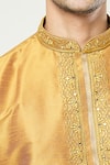 Buy_Samyukta Singhania_Gold Banarasi Art Silk Embroidered Floral Mandarin Collar Kurta Set 