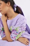 Buy_Studio Moda India_Purple 100% Linen Embroidered Floral Applique Round Work Sleeve Dress _Online_at_Aza_Fashions