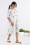 Buy_Studio Moda India_White 100% Linen Printed Cactus Round Dress _Online_at_Aza_Fashions