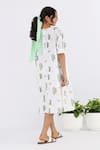 Shop_Studio Moda India_White 100% Linen Printed Cactus Round Dress _at_Aza_Fashions