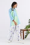 Studio Moda India_Blue 100% Linen Collared Color Block Pattern Shirt _Online_at_Aza_Fashions